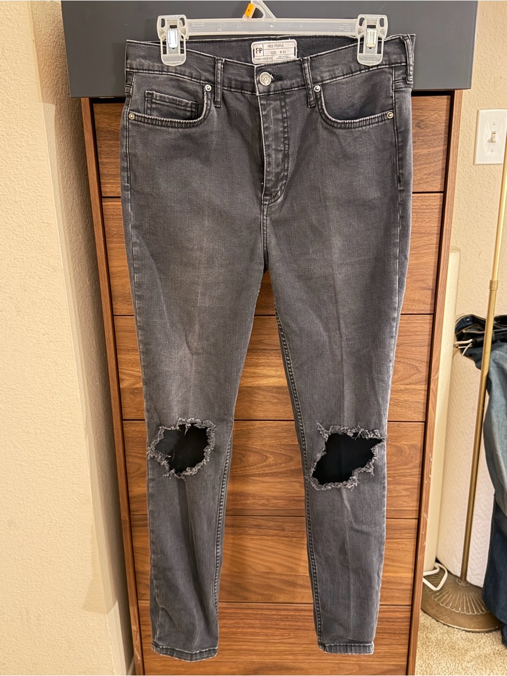 Free People Black Gray Distressed Skinny Jeans